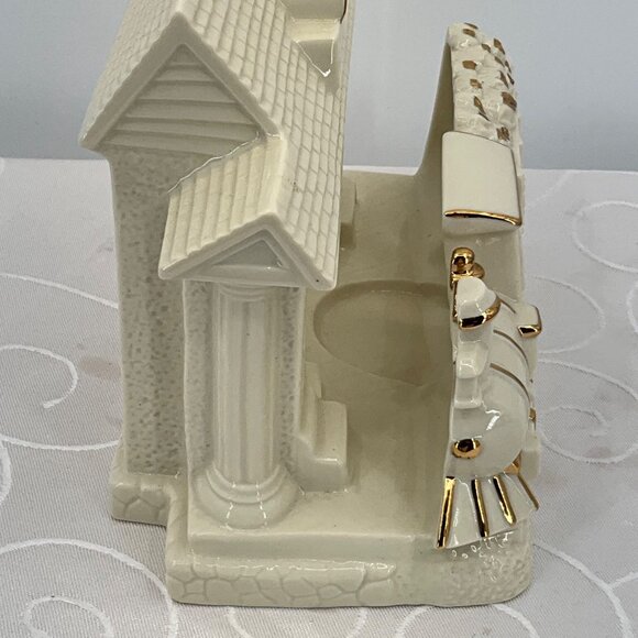 Lenox Ivory Ceramic Train Station Votive Holder Figurine Gold Accents - Picture 8 of 11